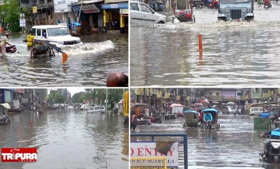 Need of 'Boats' was felt on Thursday's Water Logging in Smart City Agartala : Public Suffering went on Peak, Bikers were seen Pushing Bikes to Cross Water Logging at Waist Level 